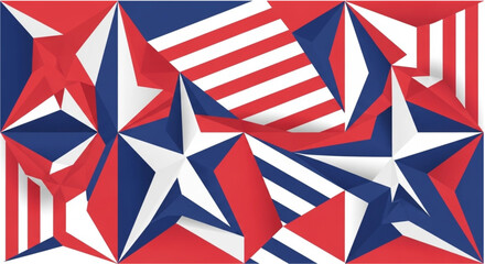 Low-poly stars in a geometric patriotic composition with sharp angular facets.
