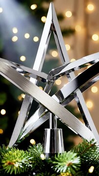 Elegant silver star topper with a bell perfect for decorating a Christmas tree and adding festive sparkle to holiday home decor during winter celebrations