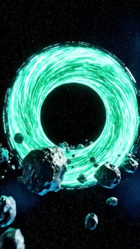 Energetic Cosmic Explosion with Fragmented Rocks and Brilliant Green Light - Abstract Sci-Fi Illustration for Technology Energy and Futuristic Concepts