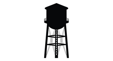A stark black water tower stands against a white background silhouette © RKGolam