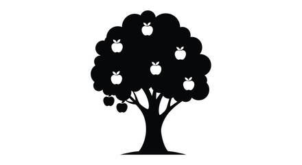 A dark full apple tree with fruit a striking silhouette © RKGolam