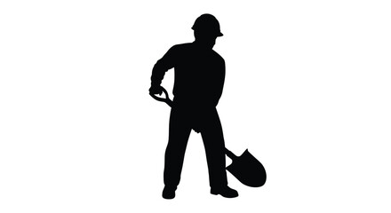 Worker with shovel stands in a dark striking silhouette © RKGolam