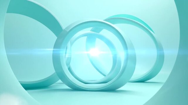Abstract composition featuring interconnected rings in a serene, minimalist design with a soft, teal background.