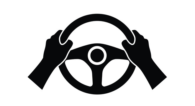 Hands gripping a steering wheel a striking black shape silhouette