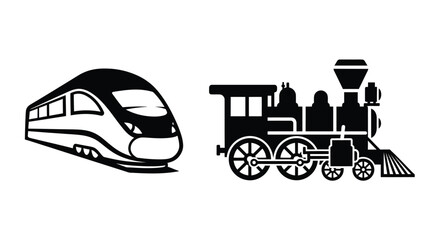 Modern and vintage trains depicted in a striking black silhouette © RKGolam