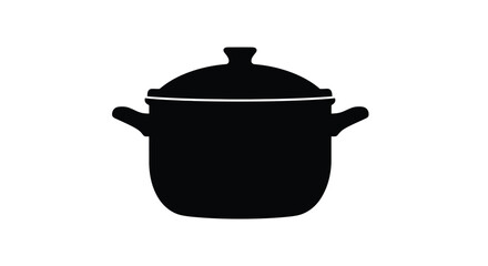 Black pot with a lid and handles a simple silhouette