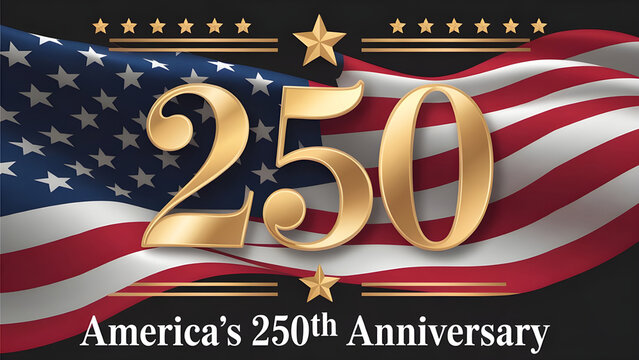 American flag design with gold stars and text for 250th anniversary celebration