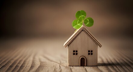 Fototapeta premium St patricks day house with lucky green shamrock on roof for good fortune
