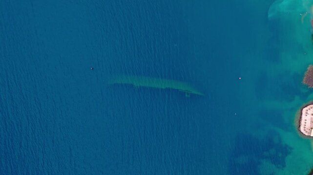 Aerial view of SS Probitas shipwreck in Mediterranean, Albania