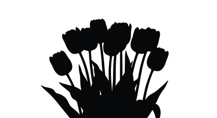 A bouquet of black tulips with lush leaves striking silhouette © RKGolam