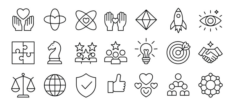 Collection of black line representing business concepts and values