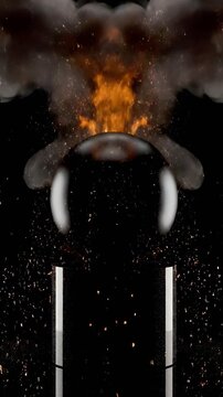 Fiery Human Head Sculpture - Abstract Art with Intense Energy and Dynamic Movement Illuminated by Golden Flames Against a Dark Background