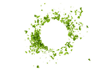 round frame of choppes fresh green herbs and parsley leaves isolated on white or transparent png