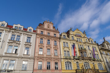Fototapeta premium Buildings with colorful facades in the historic center of Prague