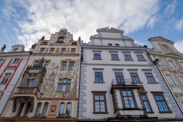 Fototapeta premium Buildings with colorful facades in the historic center of Prague