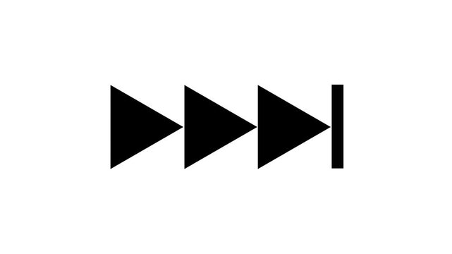 Black triple arrow fast-forward and skip to end media player interface button icon isolated on White background for video editing, multimedia projects, and digital playback control.