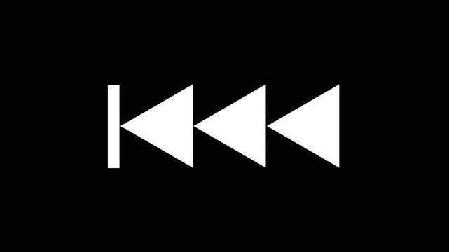White Media Player Icon of Triple Backwards Arrow with Vertical Bar Indicating Rewind to Start or Previous Track on Black Background. Minimalist UI Design for Video Playback, Music App, and Interface.