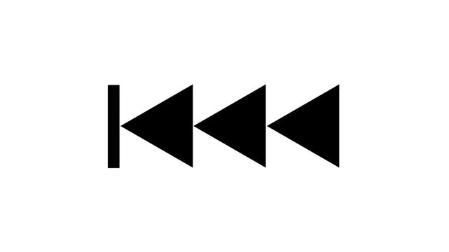 Black Media Player Icon of Triple Backwards Arrow with Vertical Bar Indicating Rewind to Start or Previous Track on White Background. Minimalist UI Design for Video Playback, Music App, and Interface.