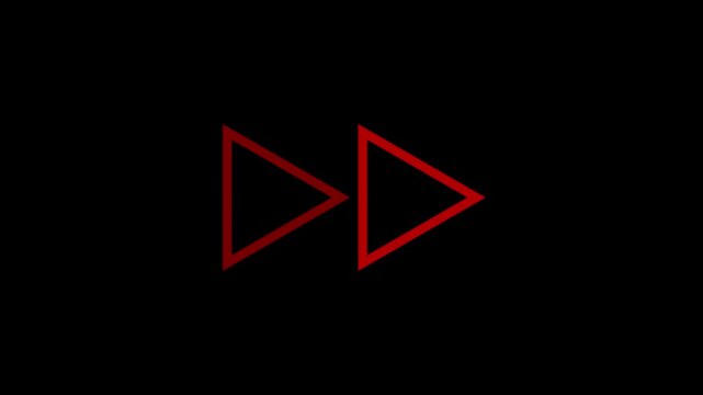 High-Quality Cinematic Red Fast-Forward Media Icon: Double Arrow Symbol for Speed, Navigation, and Forward Motion on Solid Black Background &ndash; Versatile Digital Graphic for Video Editing and UI Design