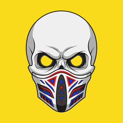 Fototapeta premium Scary Skull with Tribal Mask and Yellow Eyes on Yellow Background - Vector Art