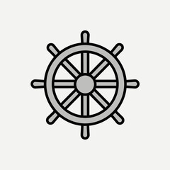 Ship Steering Wheel Icon, Nautical Helm Symbol, Marine Navigation Control, Vector Illustration