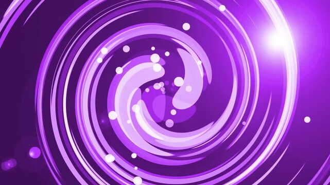 Abstract spiral vortex with light flare and circular bokeh dots background animation, dynamic motion and concentric rings