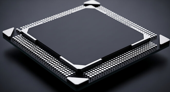 Advanced semiconductor BGA microchip for industrial electronics. High performance computer processor on a ceramic substrate. Electronic component for high speed digital logic and data storage.