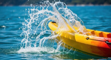 Kayak splashing water on a bright sunny day.