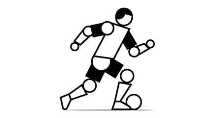 Fototapeta premium Abstract geometric robot or player figure kicking a soccer ball on an isolated white background, depicting sport and action.