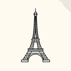Fototapeta premium A black and white illustration of a famous tower, with its distinctive lattice design, set against a cream background. It evokes travel and landmarks
