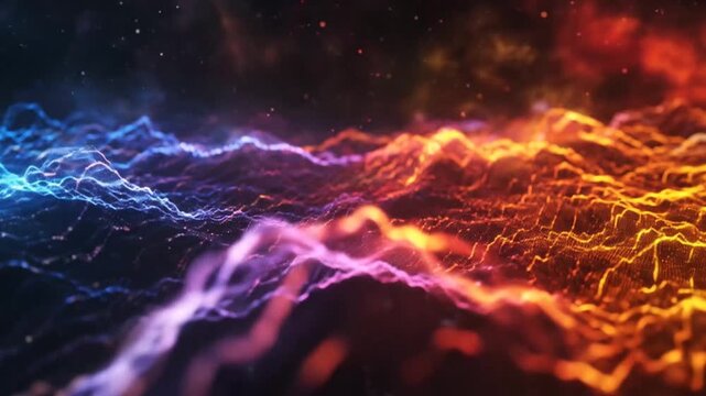 Abstract glowing terrain vibrant colors and energy field animation