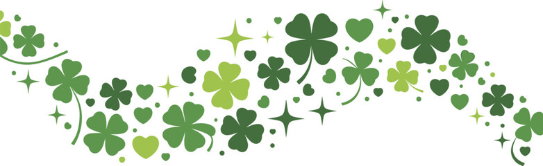 Green shamrock and clover leaf border design, with lucky four leaf clovers for St Patricks Day © Sume