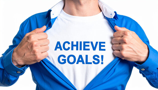 Achieve Goals - Ein Mann öffnet sein Hemd und zeigt sein TShirt