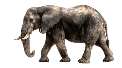 Obraz premium Ultra realistic HD elephant full body rough skin wrinkles, isolated on white background