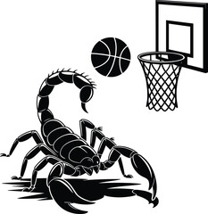 Black scorpion shooting basketball into hoop white © Moksedul