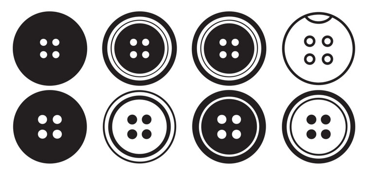 Black sewing buttons with borders, classic four hole garment fasteners. vector illustration eps 10