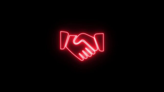 Neon line Creative handshake design displays unity and collaboration. Symbol of handshake, agreement business contract concept. handshake icon finance and partnership concept.4k video