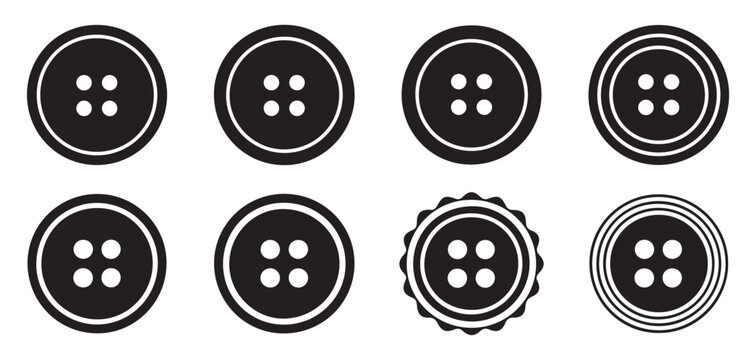 Classic round black sewing buttons, four hole clothing fasteners silhouette. vector illustration eps 10