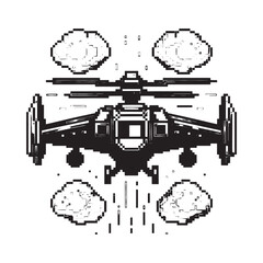Obraz premium A minimalist black and white pixel art depiction of a futuristic spacecraft with dual engine pods