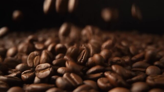 falling coffee beans dramatic lighting macro