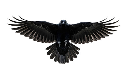 Obraz premium Raven in flight against black isolated on transparent background