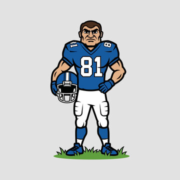 American Football Player 81, Muscular Athlete in Uniform, Holding Helmet, Ready for Game