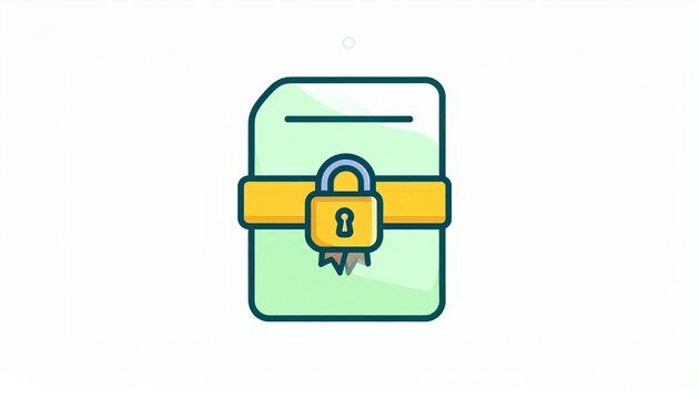 Digital security lock on patent certificate with yellow seal vector illustration