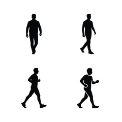 Silhouettes of men walking and running in various dynamic poses