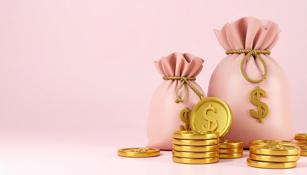 Pink money bags with coins