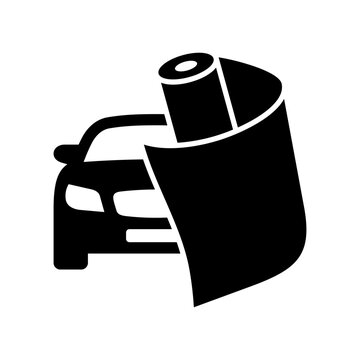 Car wrap icon. Paint Protection Film, PPF. Vinyl wrap. Car wrapping. Wrap advertising. Vehicle advertising. Vector icon isolated on white background.