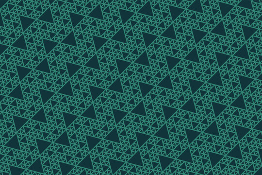Green abstract fractal-inspired geometric background composed of repeating triangular structures and recursive line grids.