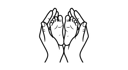 Fototapeta premium Tender hands cradling a pair of baby feet in a gentle gesture.