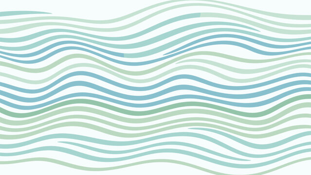 Abstract background with flowing horizontal wavy lines in various shades of blue and seafoam green representing calm ocean water ripples.