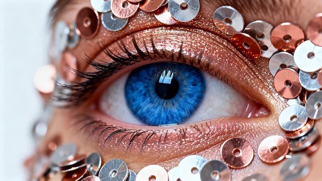 Closeup of eye with sequin decorations